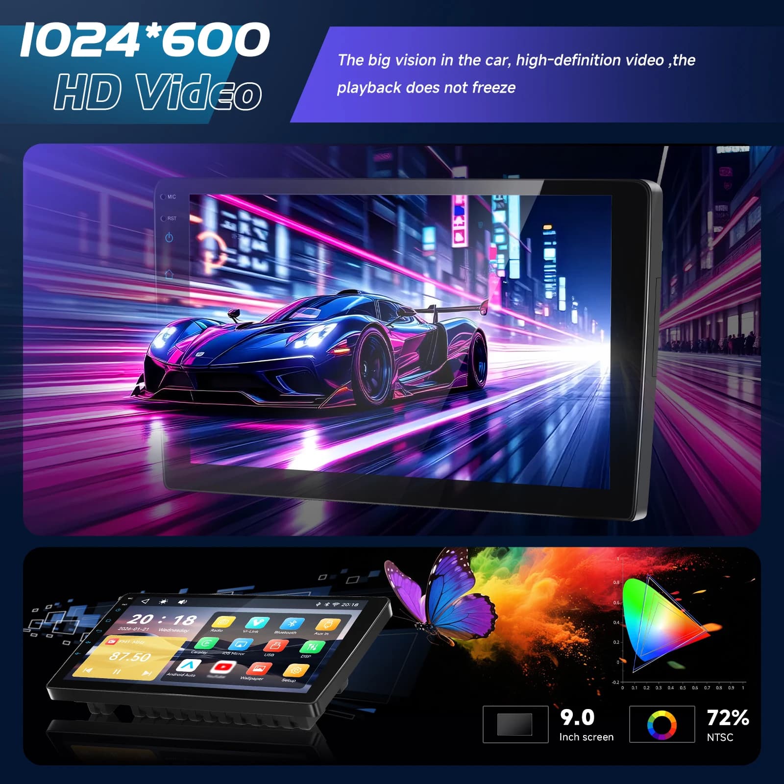 Podofo 2Din Wireless CarPlay Car Stereo Radio 9" MP5 Car Multimedia Player Bluetooth FM RDS Android Auto IPS Screen Car Intelligent Systems