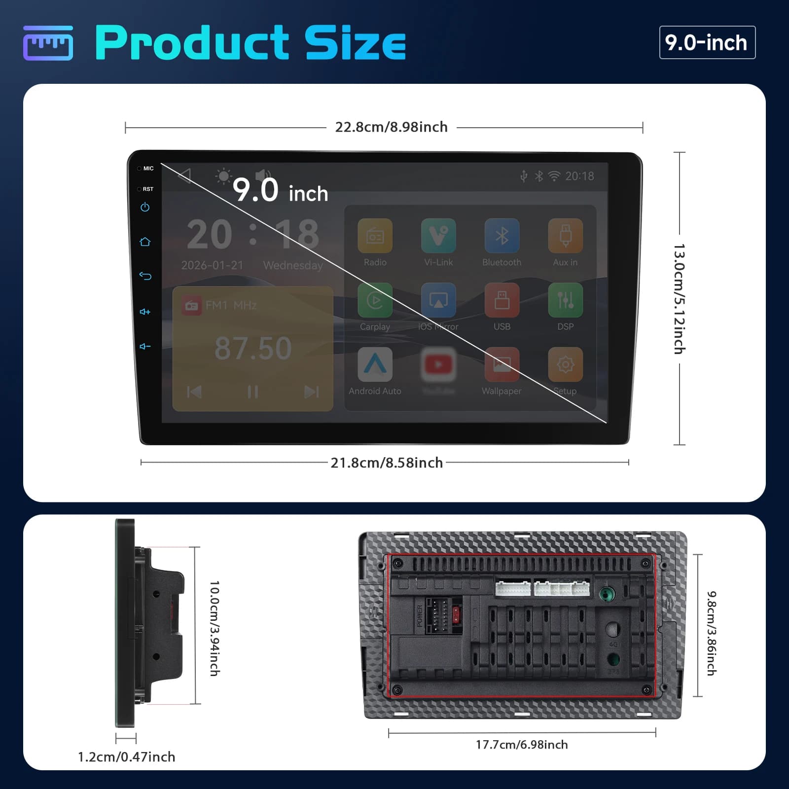 Podofo 2Din Wireless CarPlay Car Stereo Radio 9" MP5 Car Multimedia Player Bluetooth FM RDS Android Auto IPS Screen Car Intelligent Systems