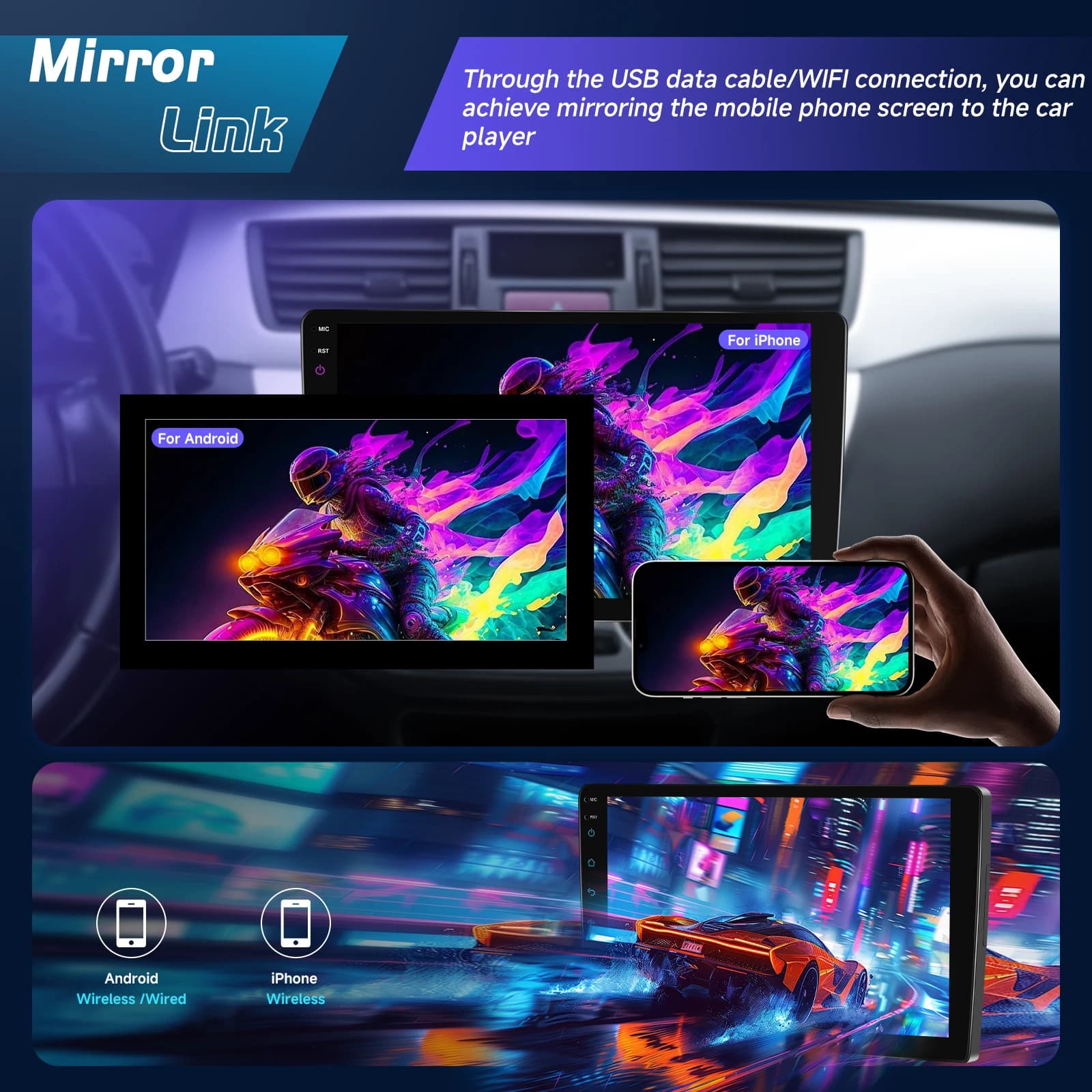 Podofo 2Din Wireless CarPlay Car Stereo Radio 9" MP5 Car Multimedia Player Bluetooth FM RDS Android Auto IPS Screen Car Intelligent Systems